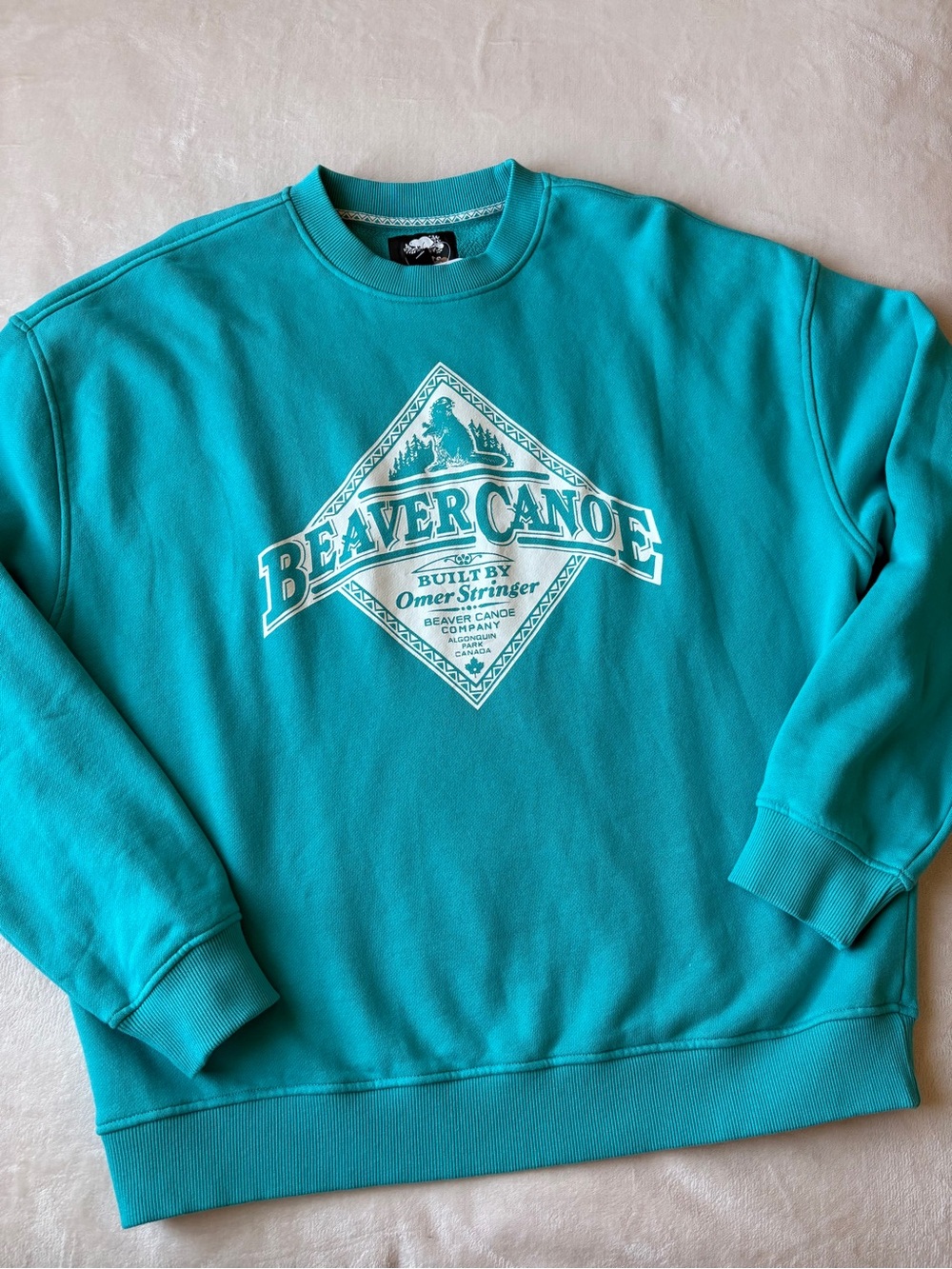NEW Beaver Canoe Relaxed Crew Sweatshirt Turquoise Viridian Green Large Women’s